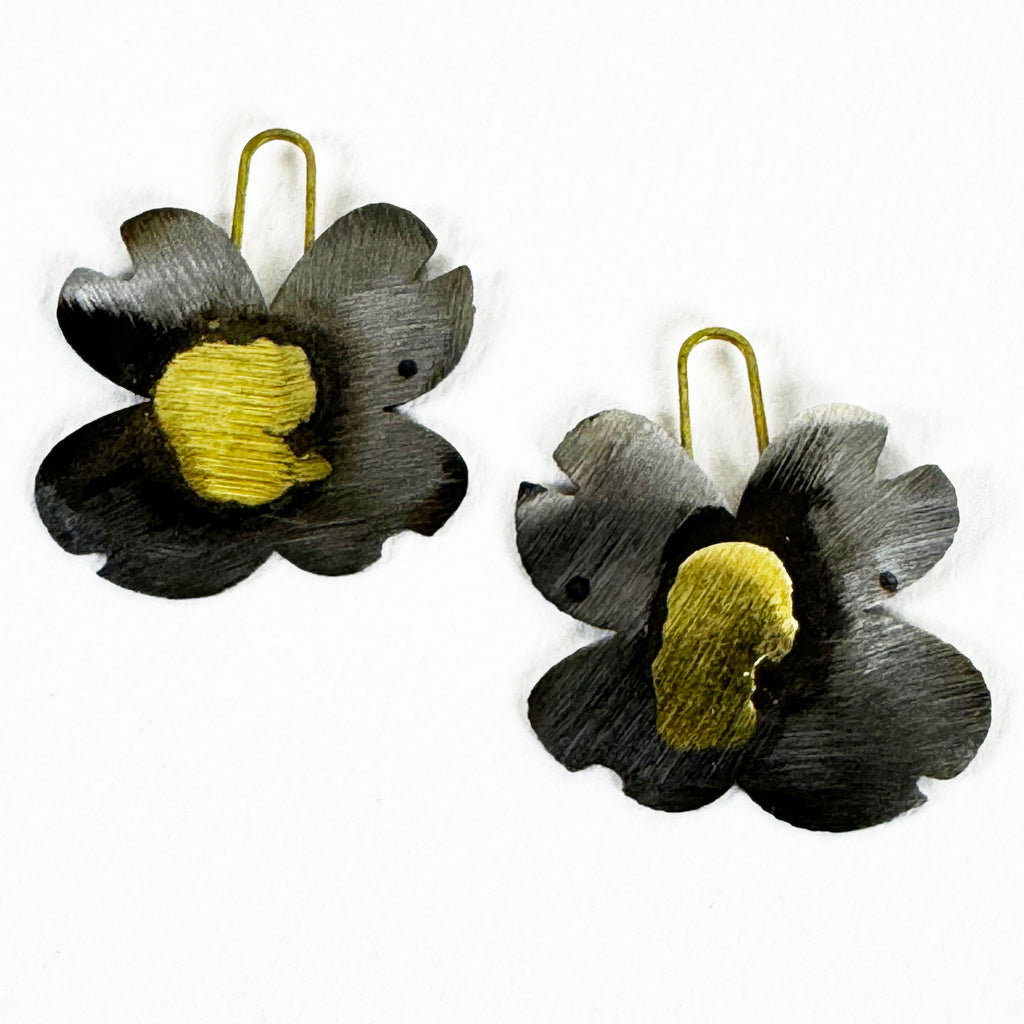 Dogwood Steel & Brass Earrings – Industrial Floral Jewelry