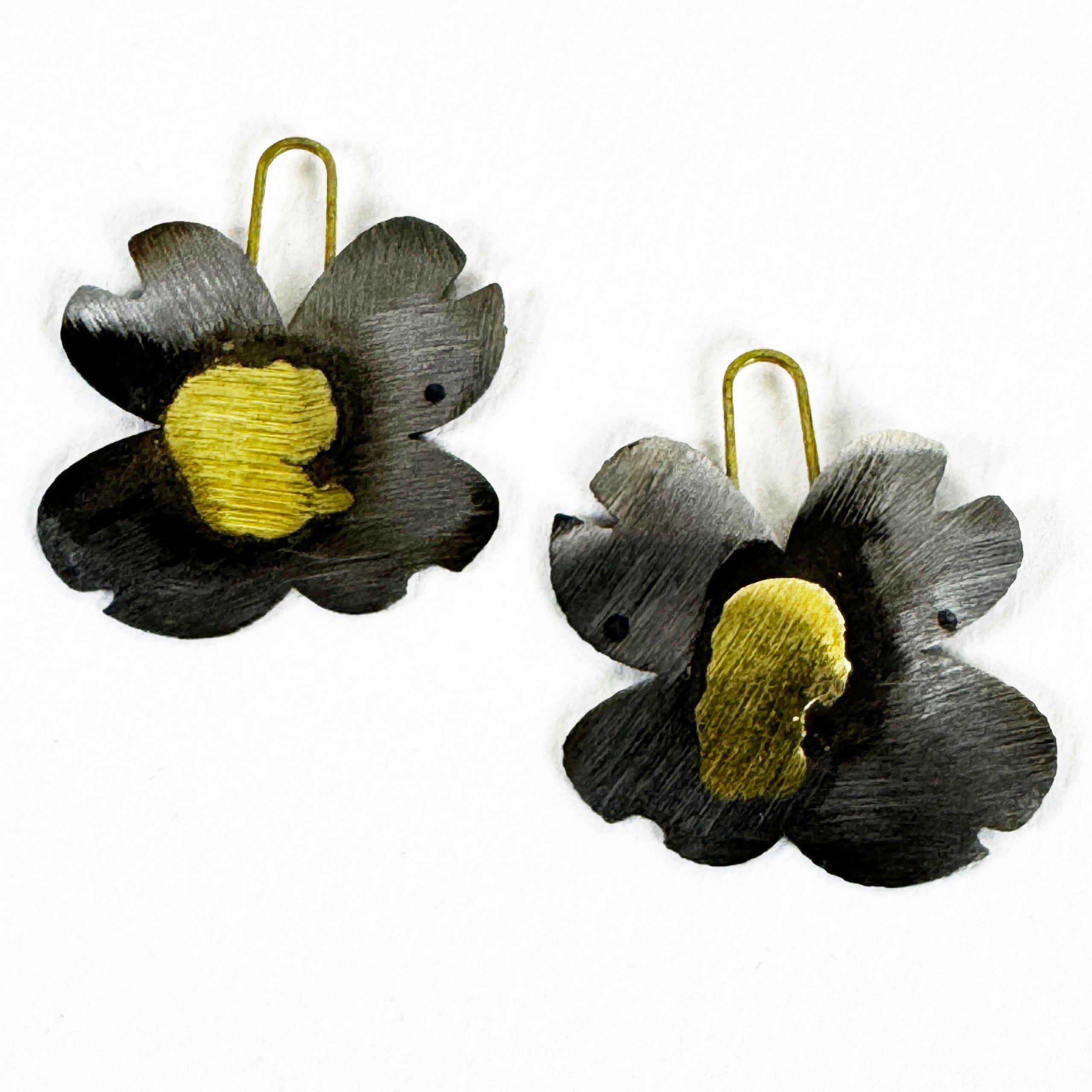 Dogwood Steel & Brass Earrings – Industrial Floral Jewelry