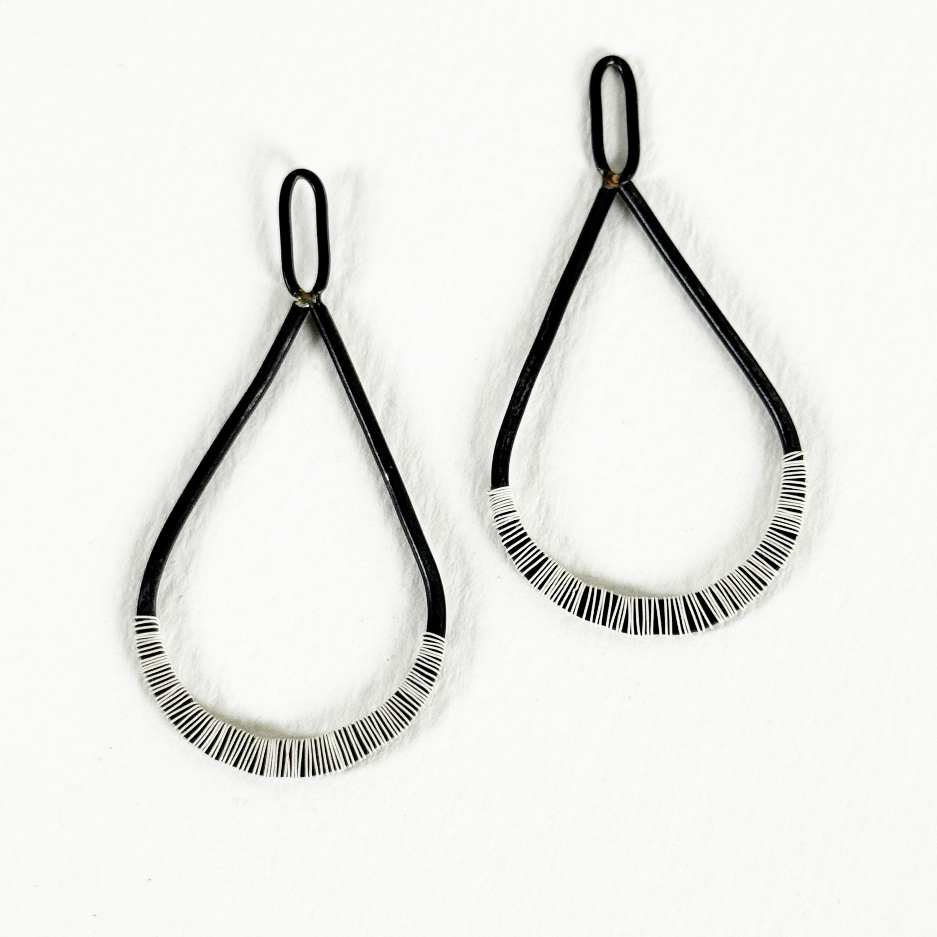 Wrapped Teardrop Earrings – Black Annealed &amp; White Wire Jewelry