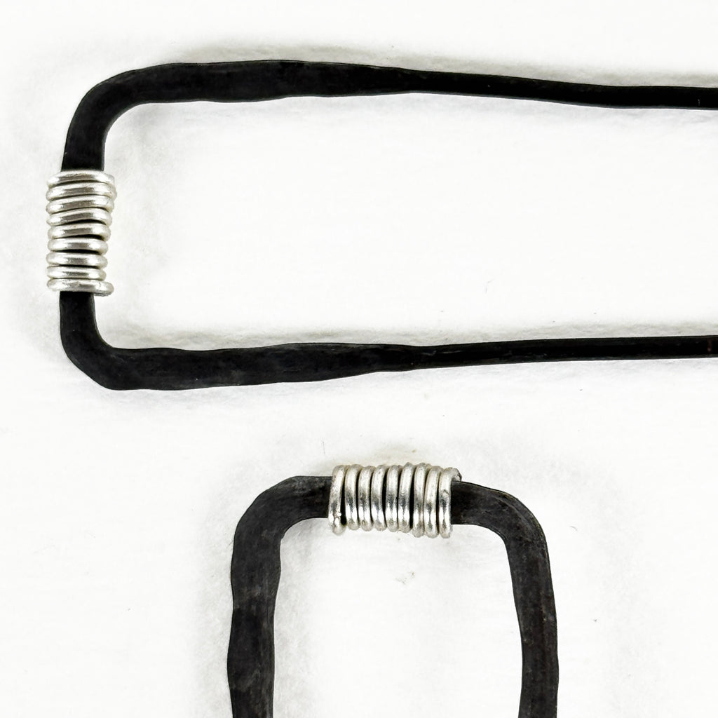 Elongated Rectangle – Hammered Annealed Wire & Silver Wire Earrings