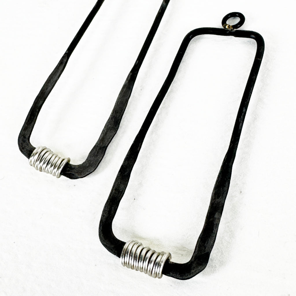 Elongated Rectangle – Hammered Annealed Wire & Silver Wire Earrings