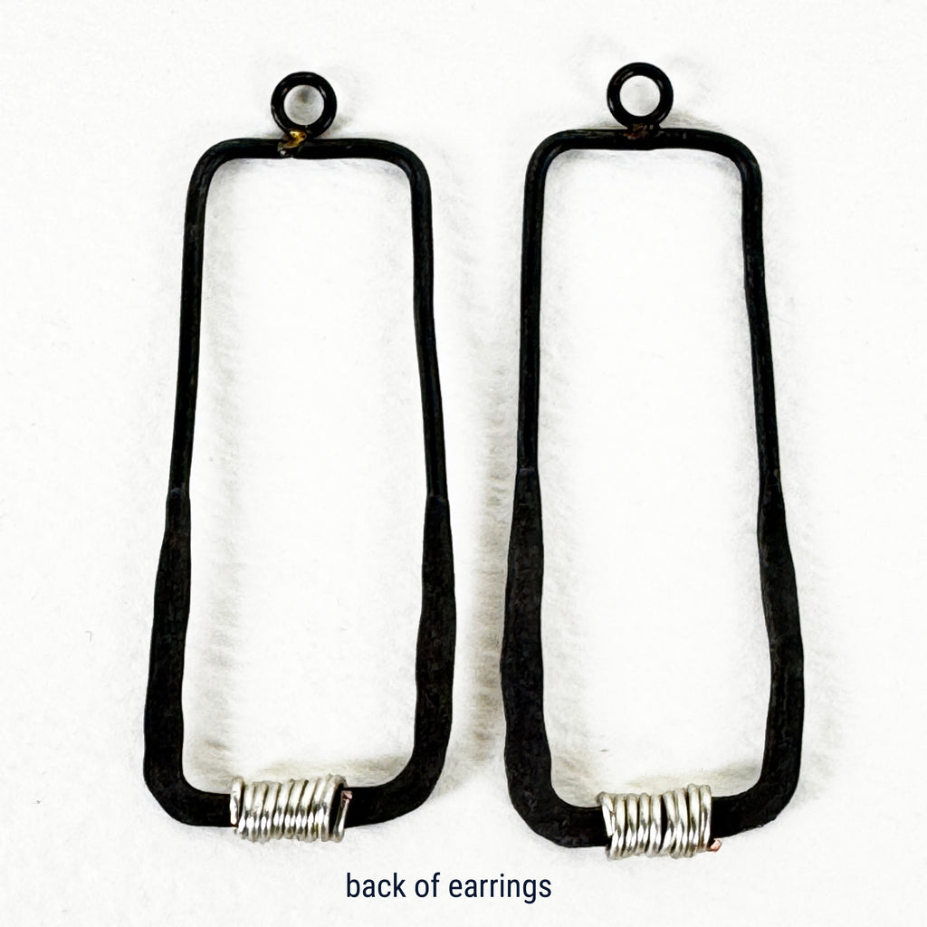 Elongated Rectangle – Hammered Annealed Wire & Silver Wire Earrings