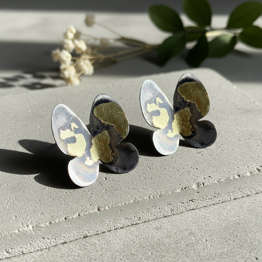 Butterfly Earrings – Stainless Steel & Brazed Metal Jewelry